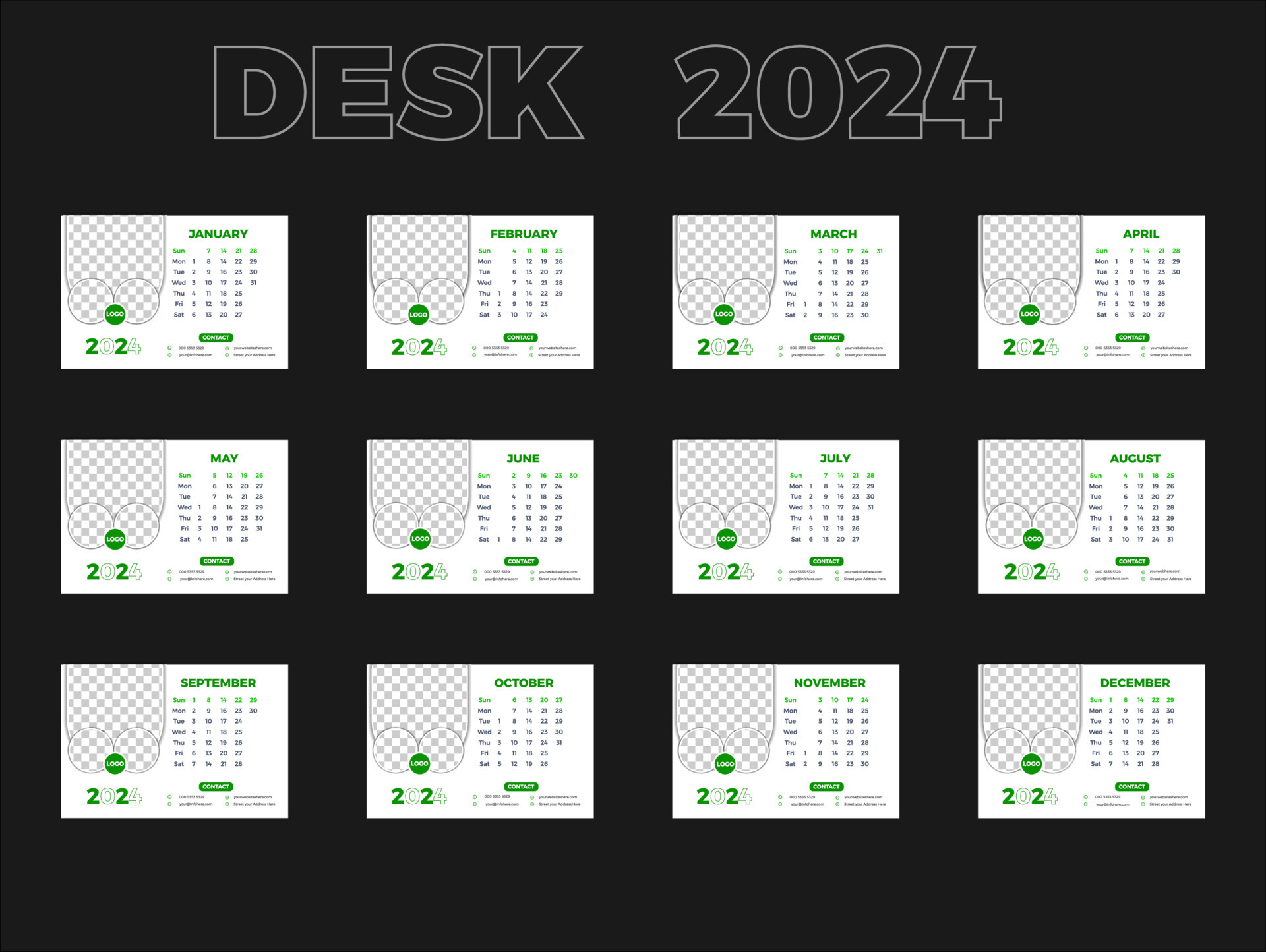 Corporate Desk Calendar Design Template 2024 . 23819002 Vector Art at
