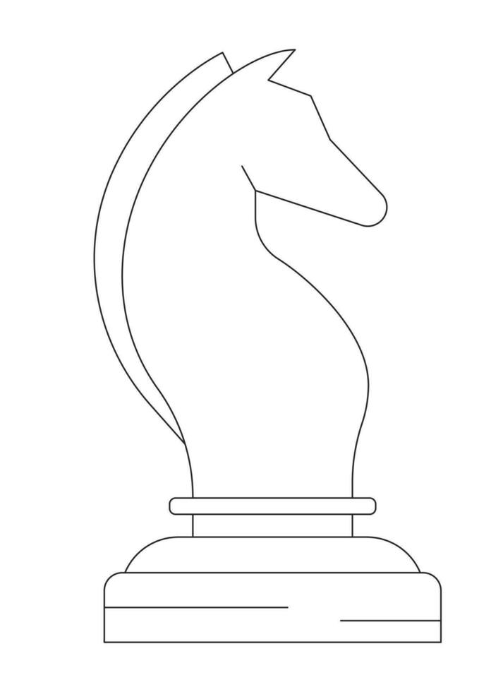 Knight single chess piece flat isolated outline vector object. Playing chess game strategy. Editable black and white line art drawing. Simple monochrome spot illustration for web graphic design