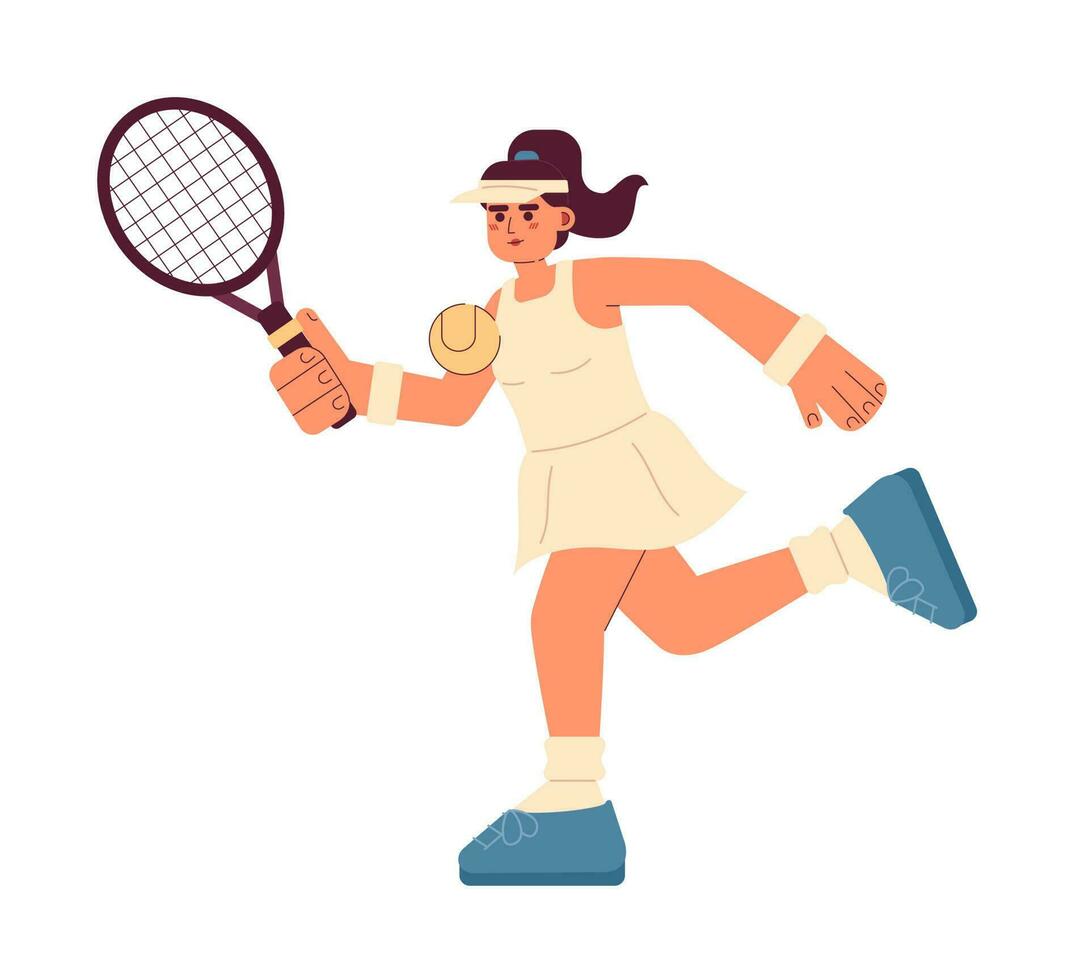 Girl tennis player semi flat colorful vector character. Individual sports. Professional athlete with racket. Editable full body person on white. Simple cartoon spot illustration for web graphic design