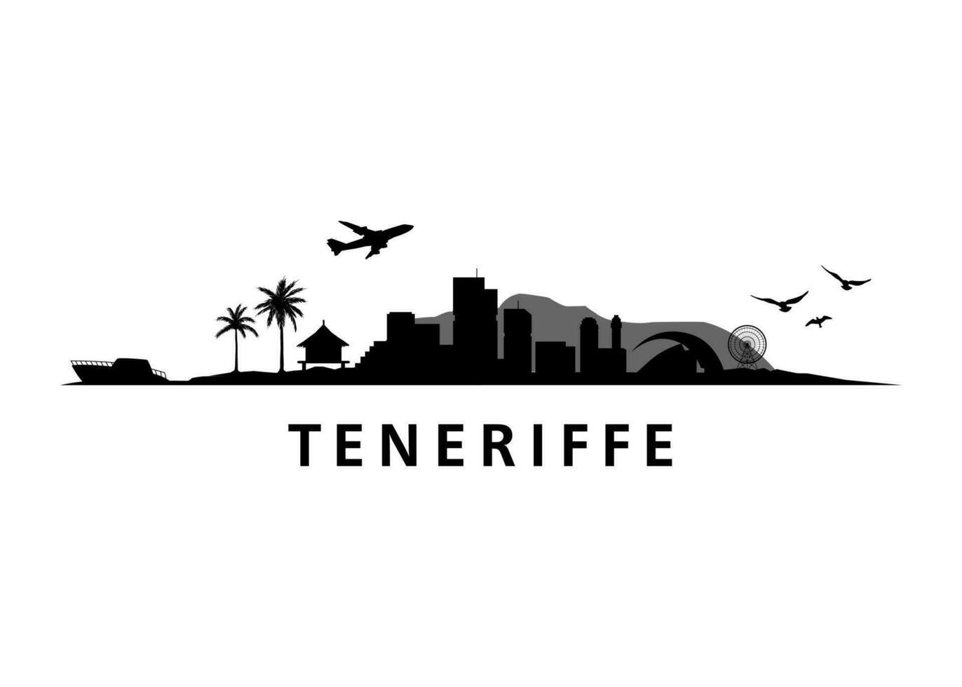 Teneriffe Tropical Exotic Island in Spain Landscape Skyline Vector Silhouette