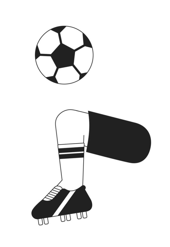 fútbol pelota hacer juegos malabares monocromo plano vector primero ver pierna. formación acampar. divertido juego. fútbol americano taladros editable Delgado línea de cerca pov en blanco. sencillo bw dibujos animados Mancha imagen para web gráfico diseño