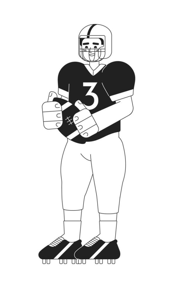 Rugby player wearing american football uniform monochromatic flat vector character. Rugby college. Editable thin line full body person on white. Simple bw cartoon spot image for web graphic design