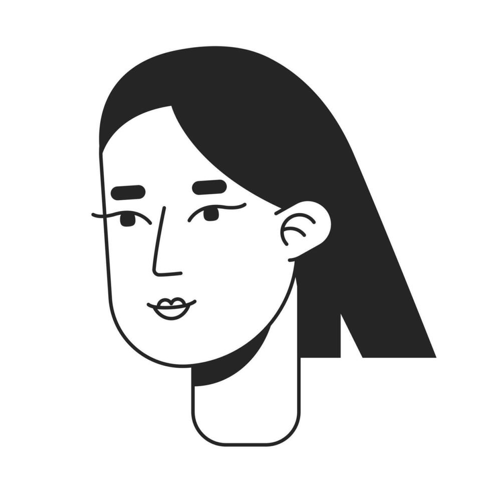 Smiling young asian woman with chin length hair monochrome flat linear character head. Editable outline hand drawn human face icon. 2D cartoon spot vector avatar illustration for animation