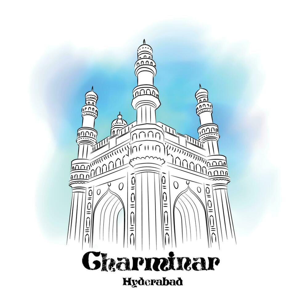 línea dibujo ilustración de famoso Monumento charminar situado en hyderabad, India vector