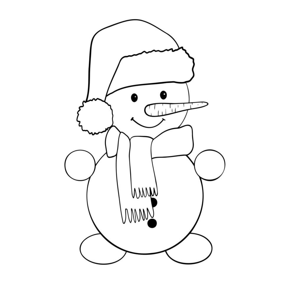 Line art Christmas clipart of snowman. New year vector