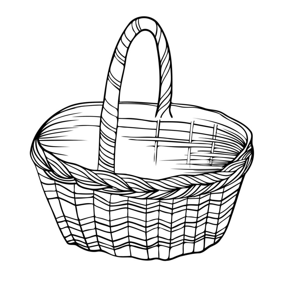 Line art of doodle basket, vector