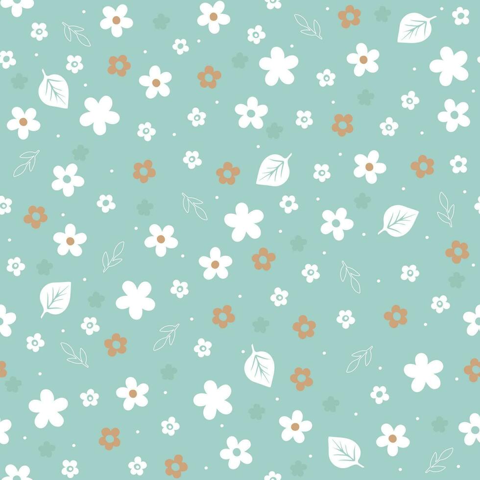 Seamless simple flowers and leaves vector