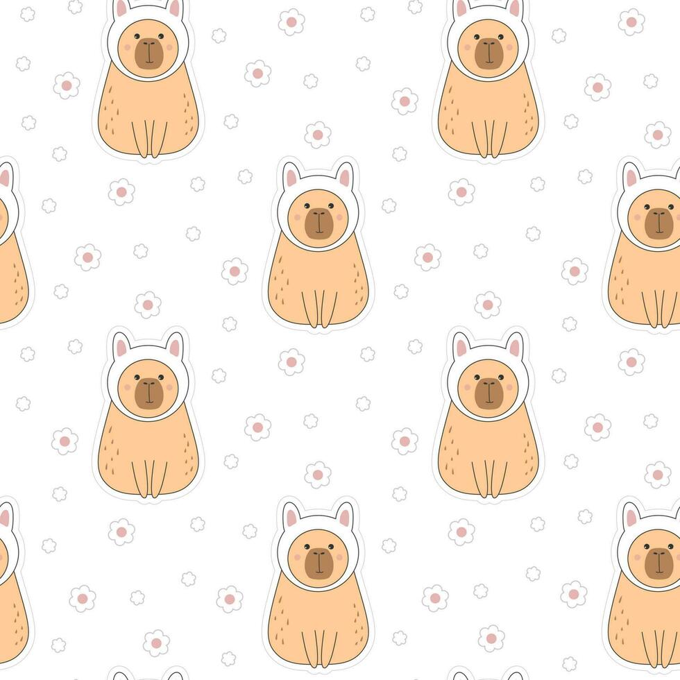 Cute capybara in bunny costume, print for children's clothing and design elements vector