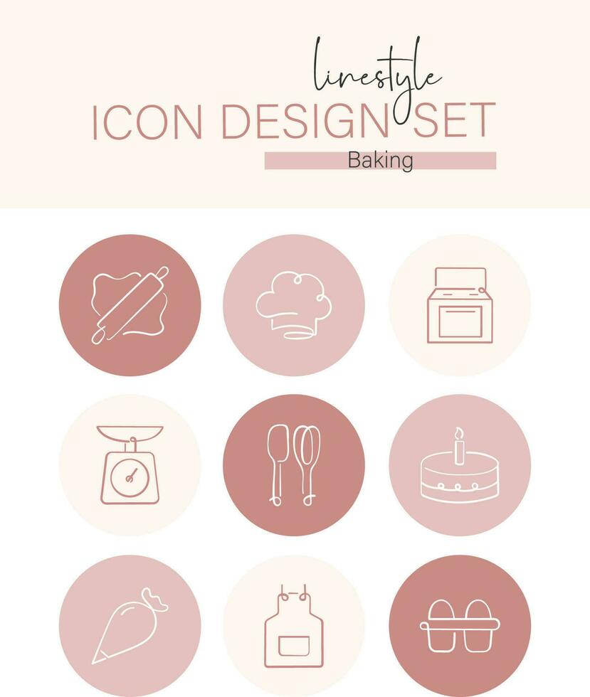 Linestyle Icon Design Set Baking vector