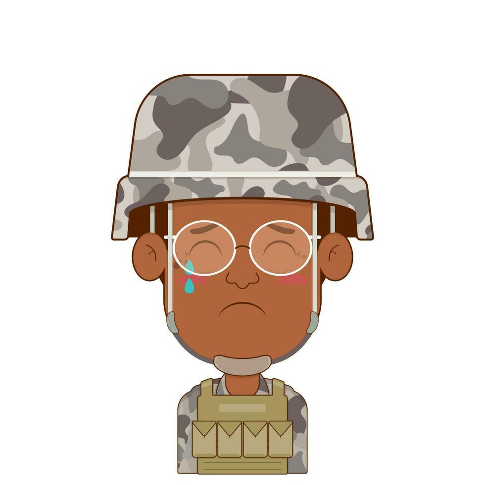 soldier crying and scared face cartoon cute vector