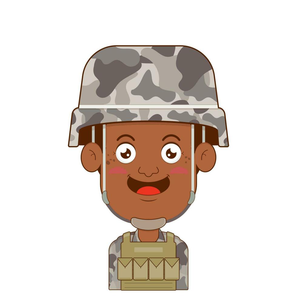 soldado contento cara dibujos animados linda vector