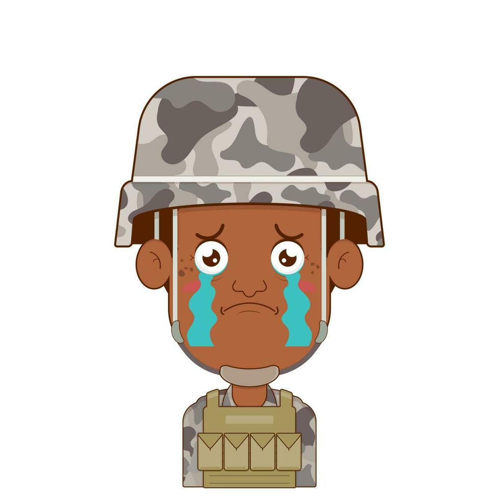 soldier crying and scared face cartoon cute vector