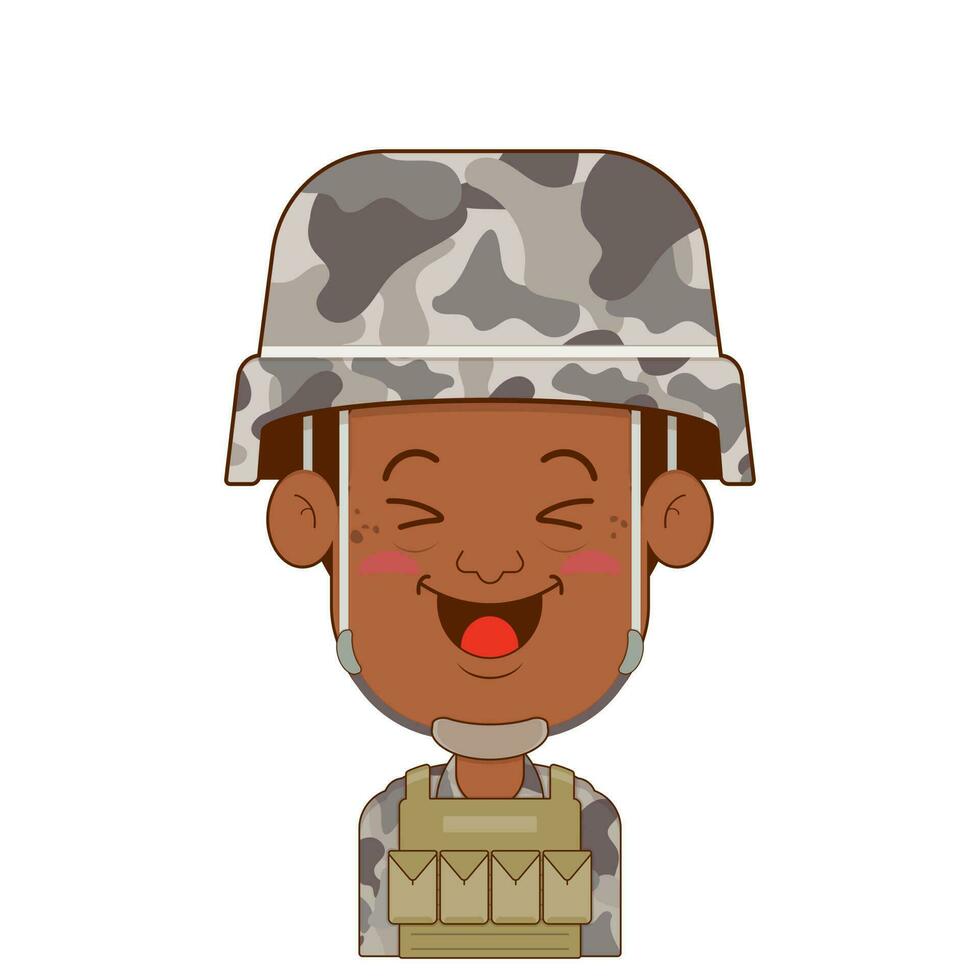 soldado contento cara dibujos animados linda vector
