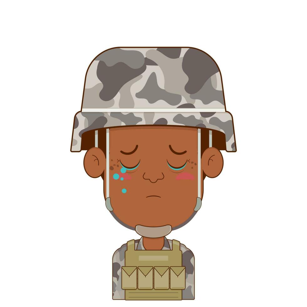 soldier crying and scared face cartoon cute vector