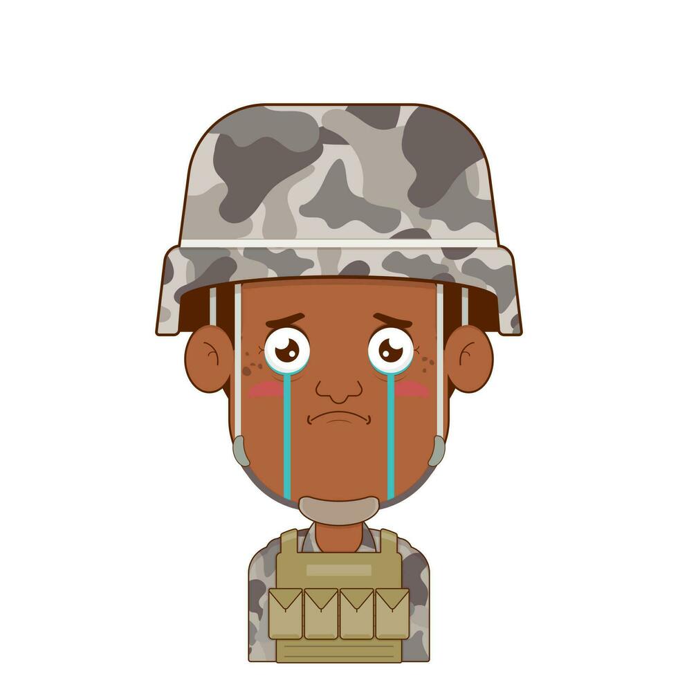 soldado llorando y asustado cara dibujos animados linda vector