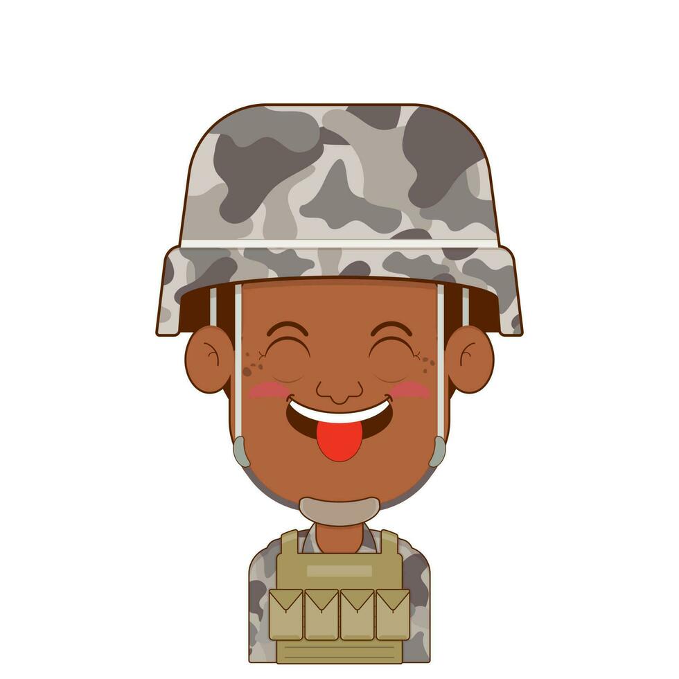 soldier playful face cartoon cute vector