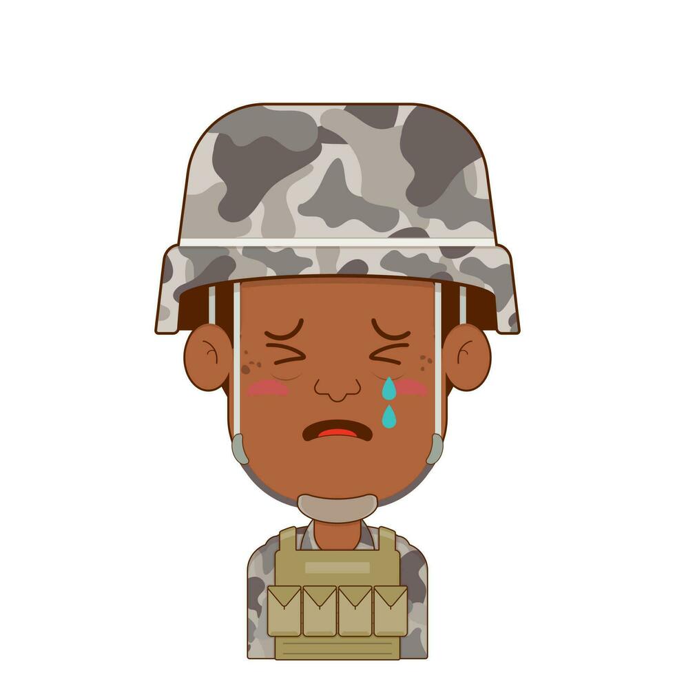 soldier crying and scared face cartoon cute vector