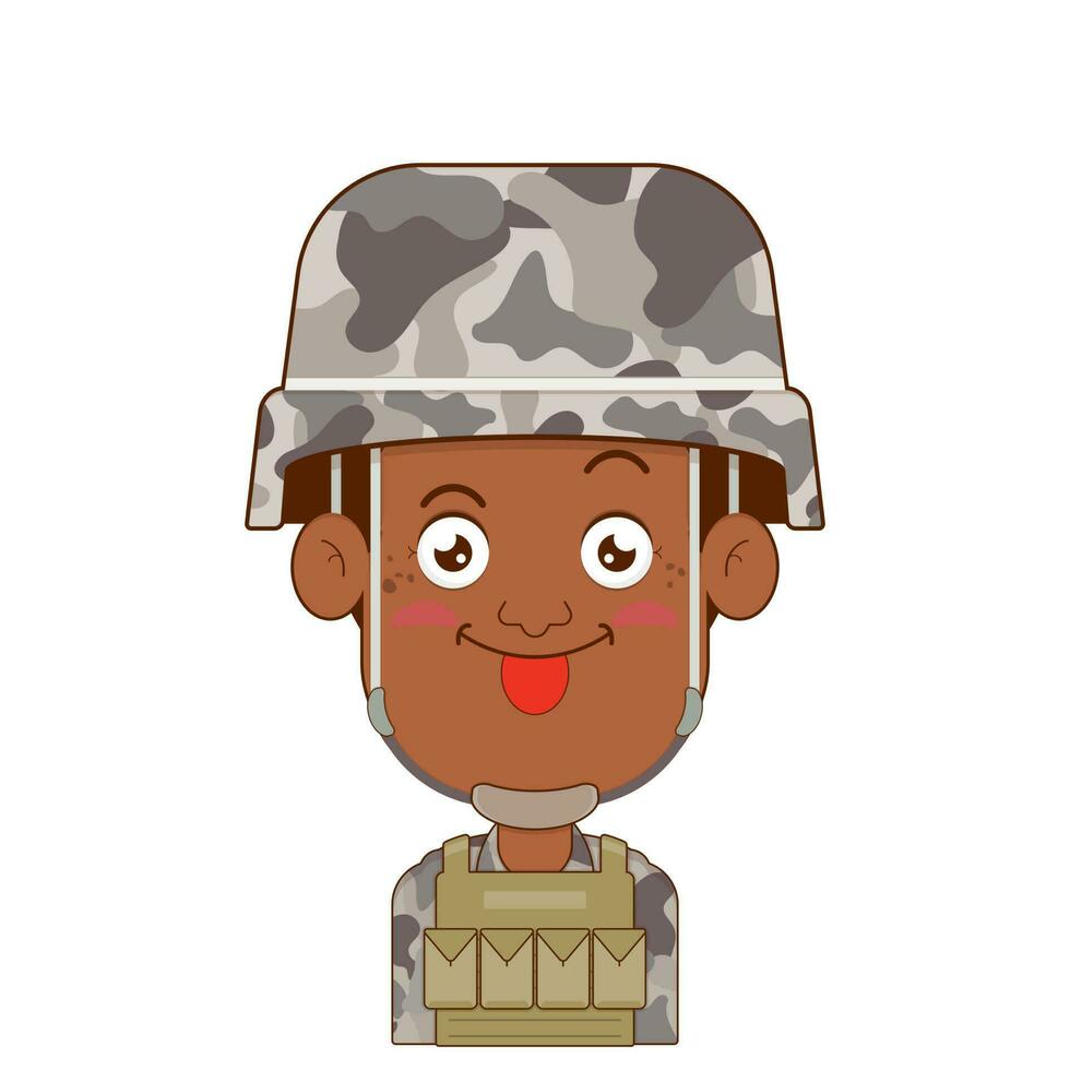 soldier playful face cartoon cute vector