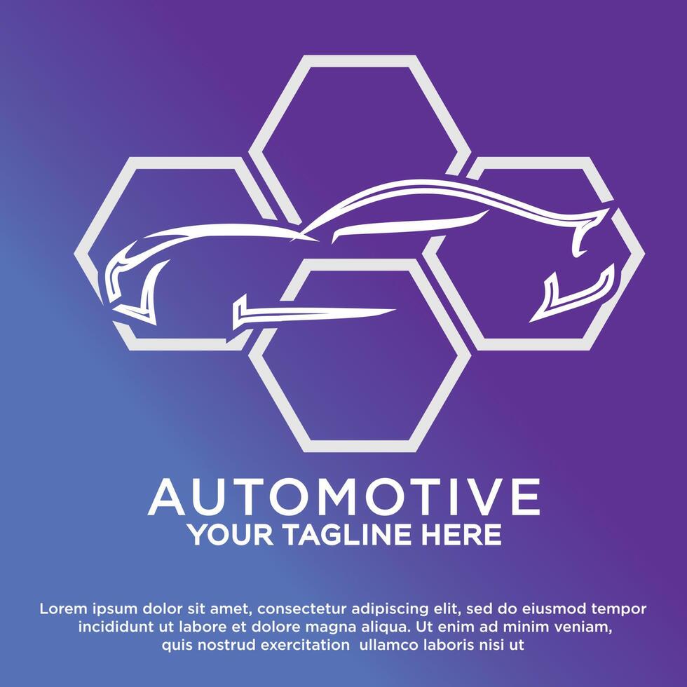 Automotive logo with car shape and hexagonal element vector