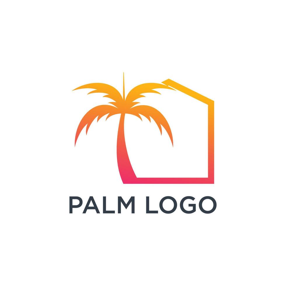 Palm tree logo design ilustration with house concept vector