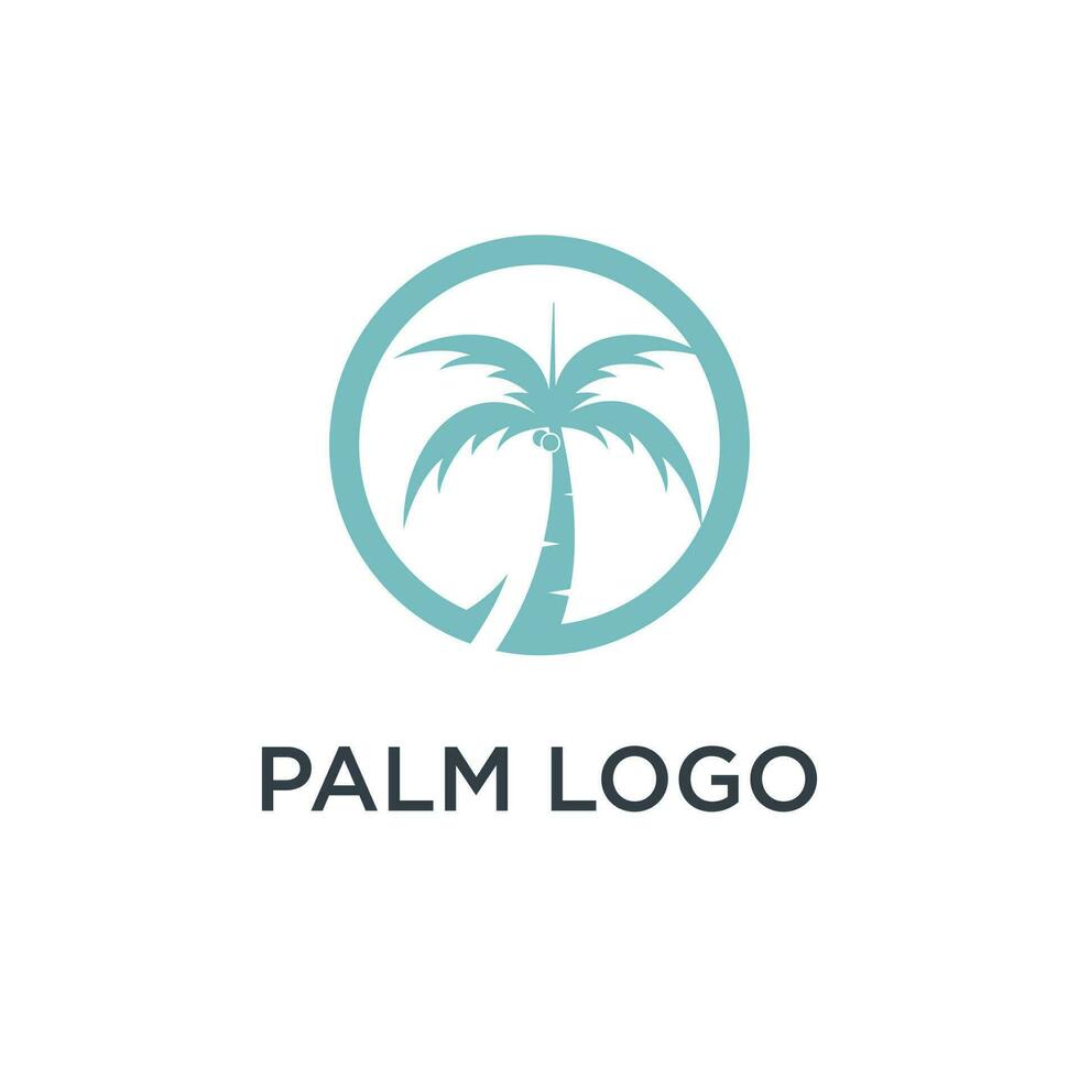 Palm tree logo design template with circle element vector