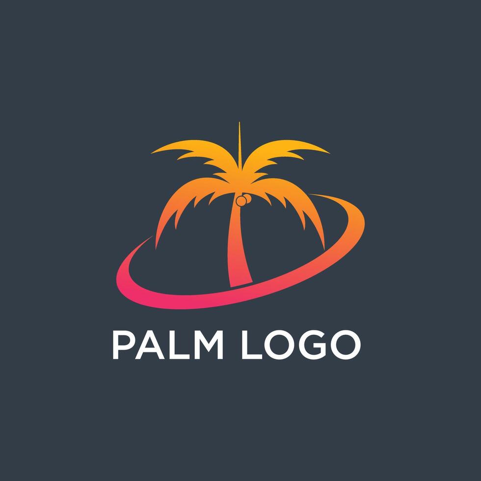 Palm tree logo design template with circle element vector