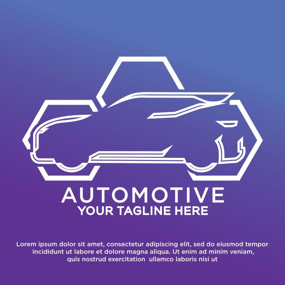 Automotive logo with car shape and hexagonal element vector