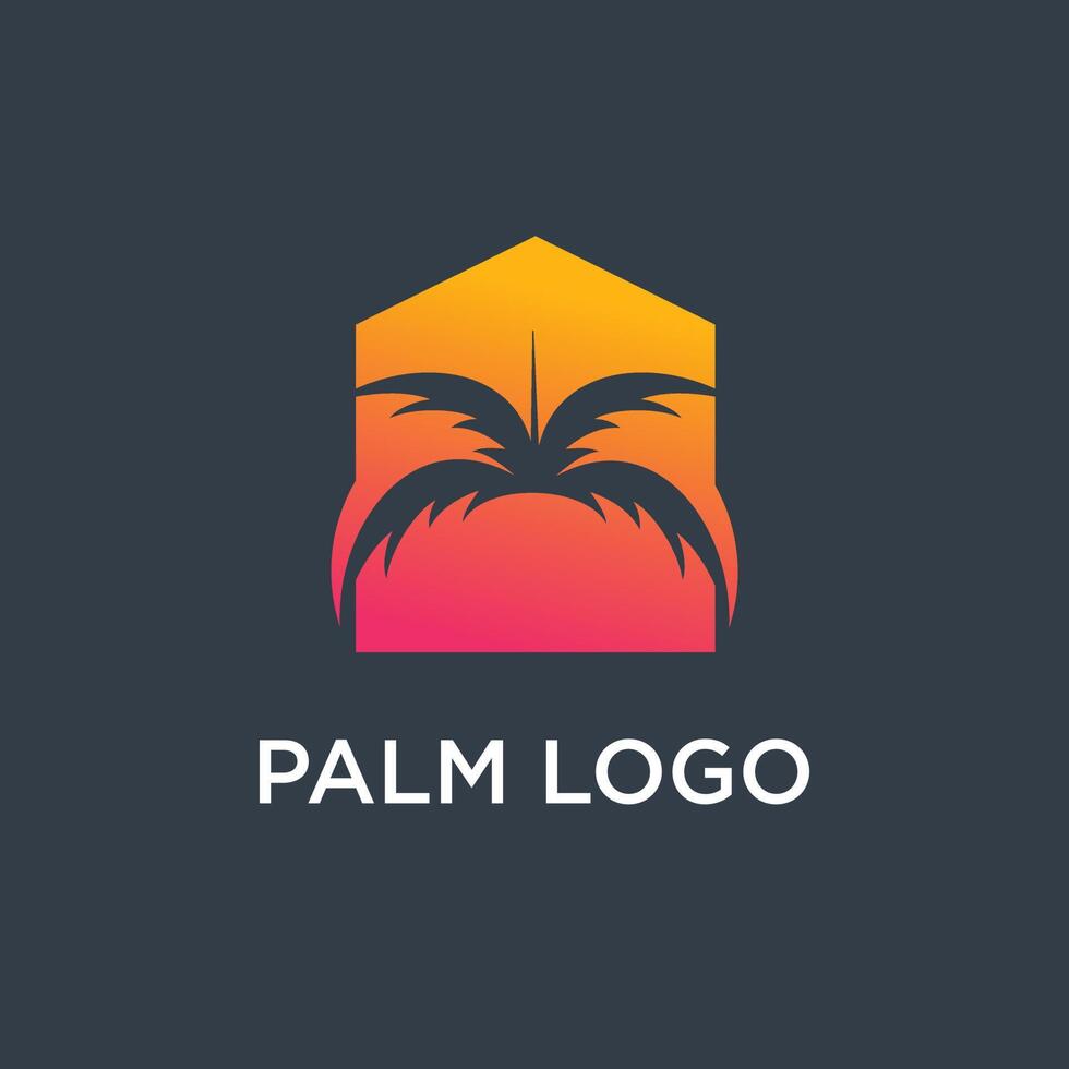 Palm tree logo design ilustration with house concept vector