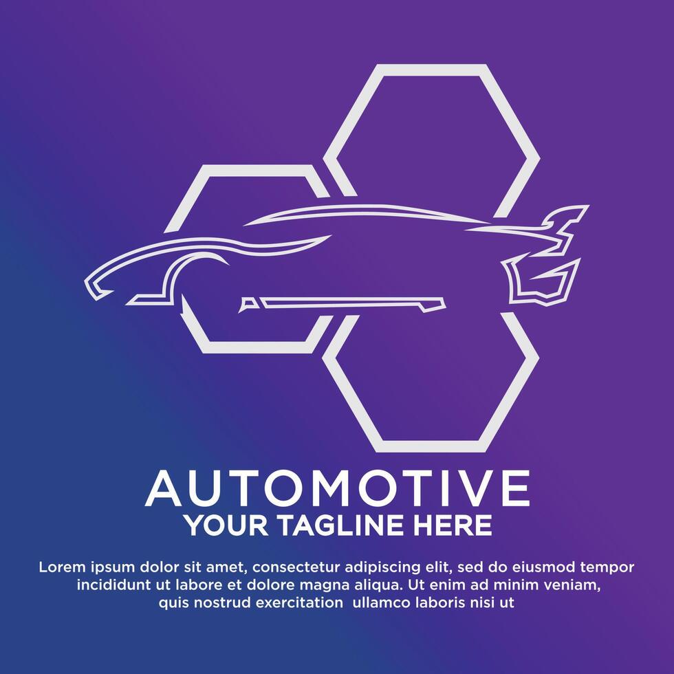 automotor logo con coche forma y hexagonal elemento vector