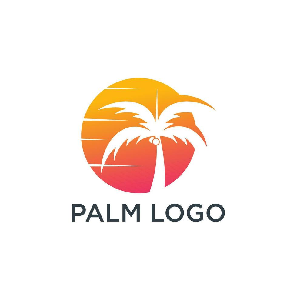 Palm tree logo design template with circle element vector