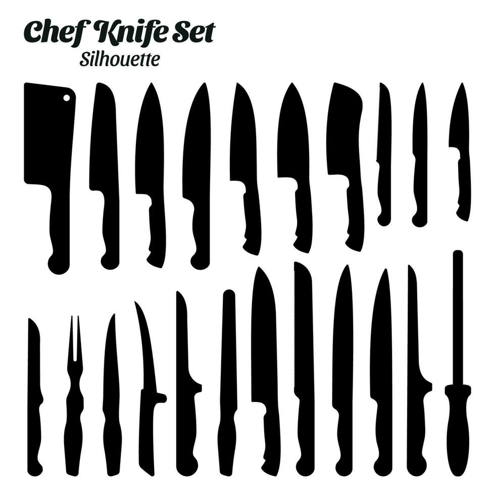 Chef knife silhouette vector illustration set.