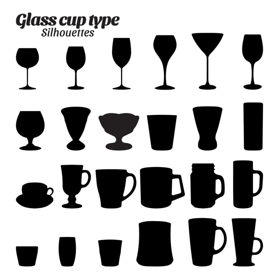 Cup glass silhouette vector illustration set.