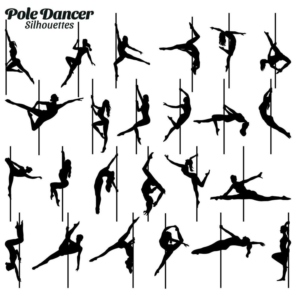 Pole dancer silhouette vector illustration set