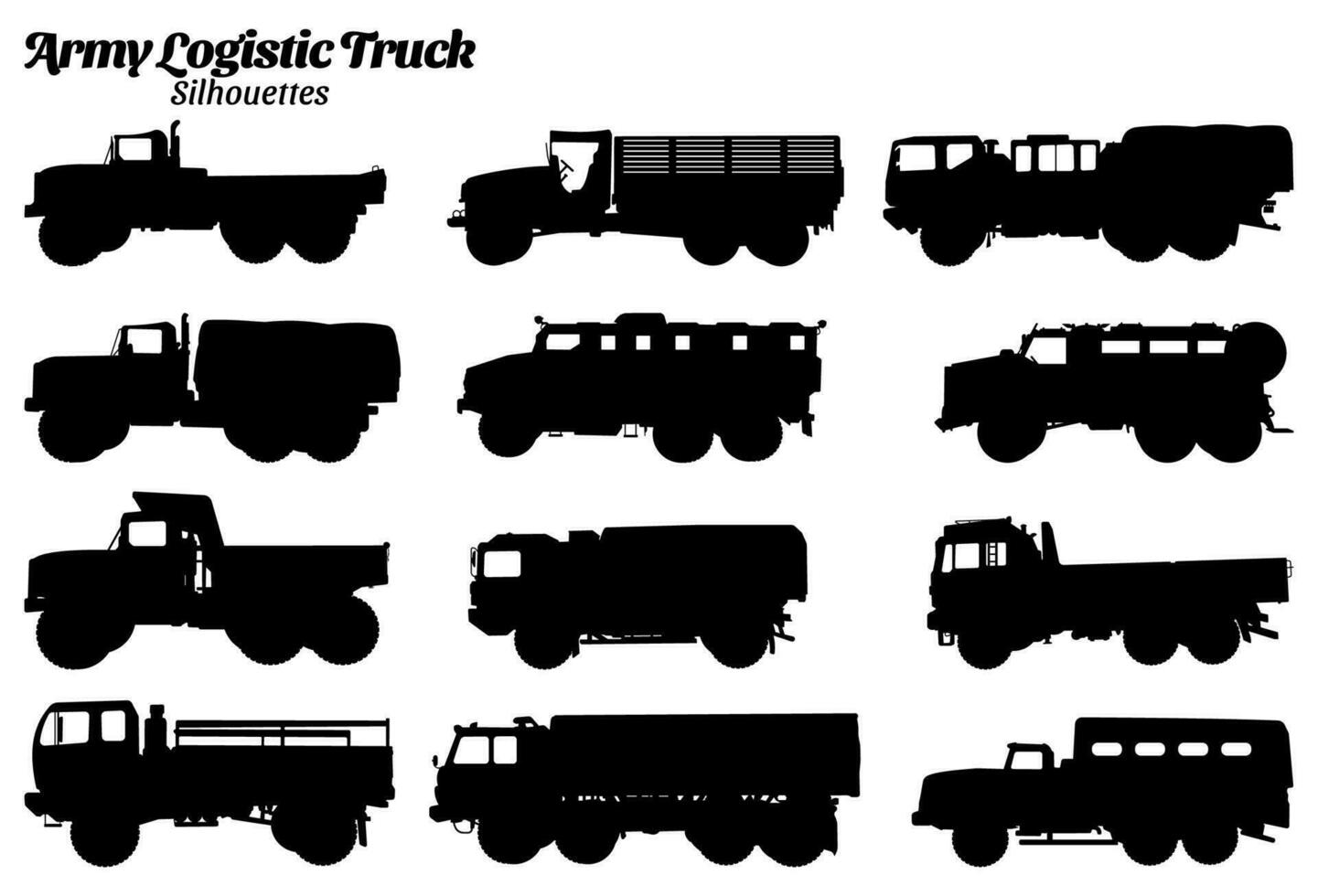 conjunto Ejército logística coche silueta vector ilustración.