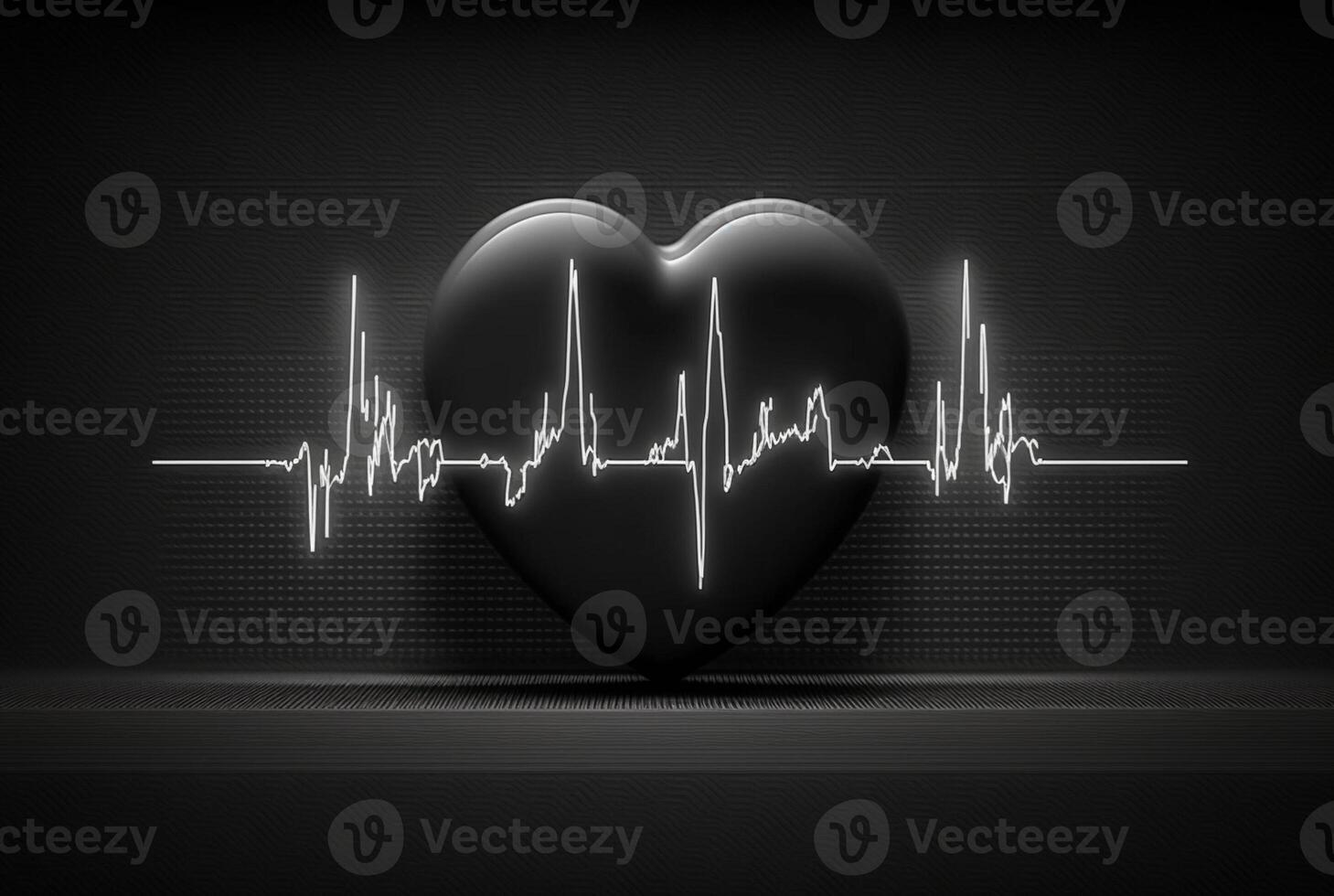 Illustration with heart and heartbeat graphic, dark background. photo