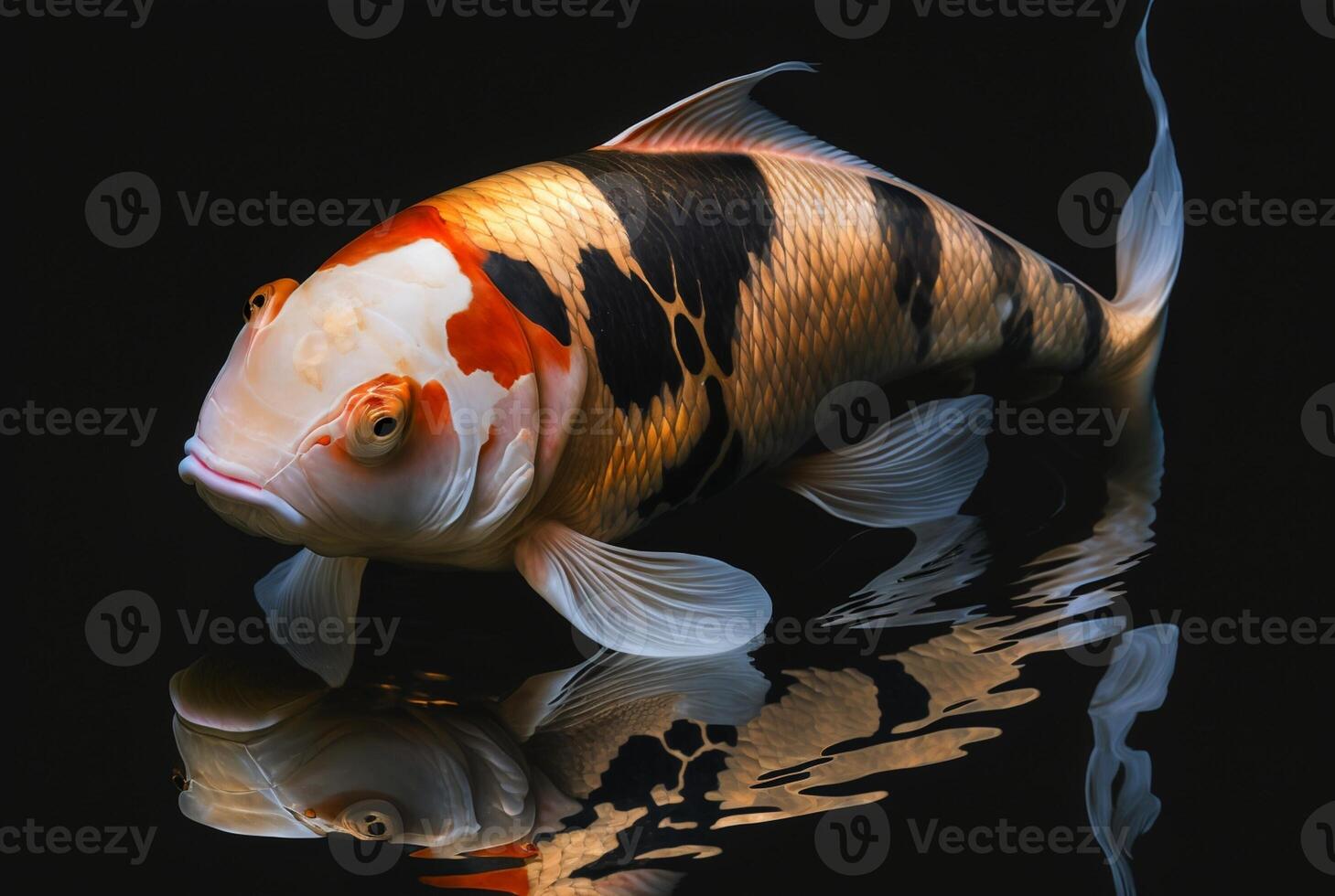 hermosa koi pescado aislado negro antecedentes. generativo ai foto