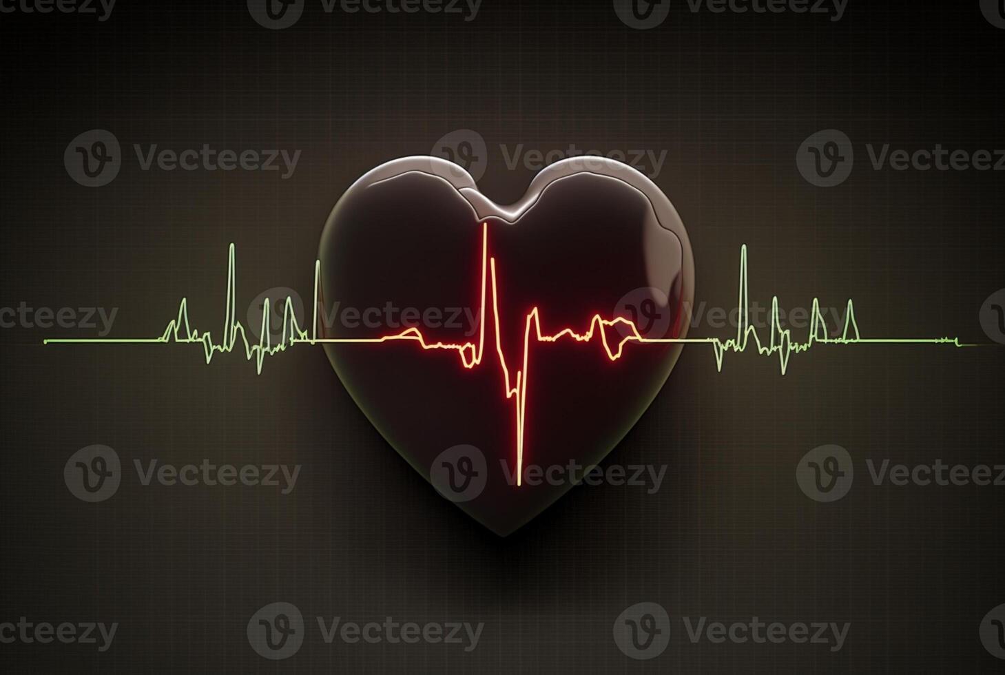 Illustration with heart and heartbeat graphic, dark background. photo