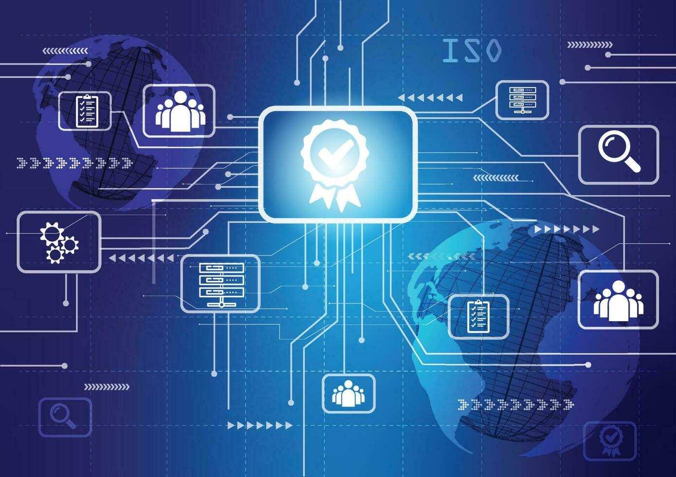 Quality assurance, Guarantee, Standards, ISO certification and standardization concept, satisfaction, service experience. blue gradient background use for your design. Vector illustration.