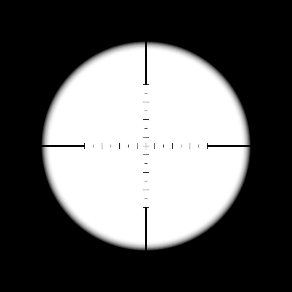 Sniper gun scope. Focus on target. Optical zoom in binocular with measuring scale. Vector illustration