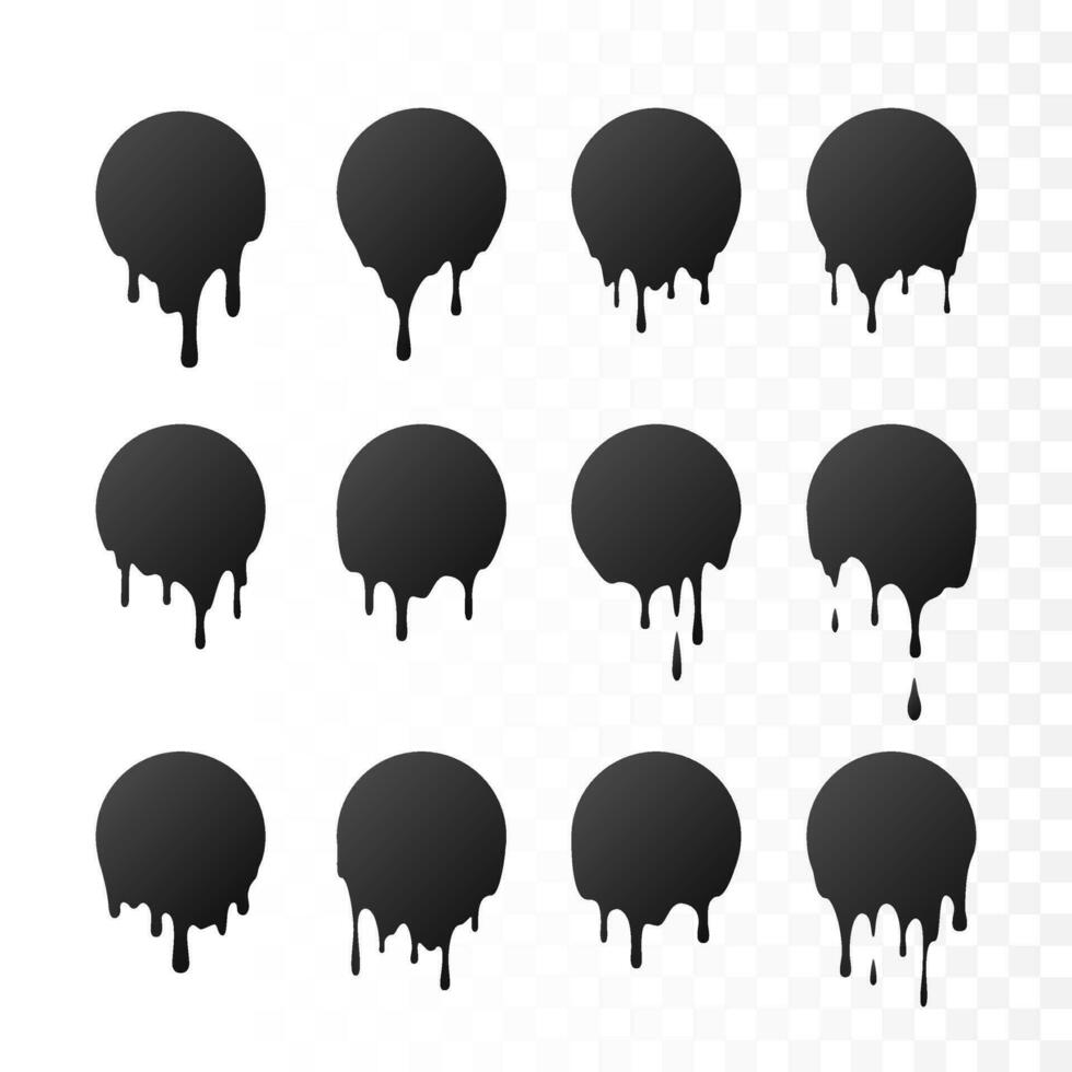 Dripping black circles. Dripping liquid. Liquid drops of ink. Vector illustration