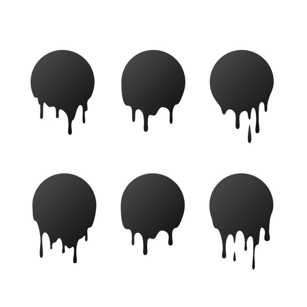 Dripping black circles paint patches. Dripping liquid. Liquid drops of ink. Vector illustration