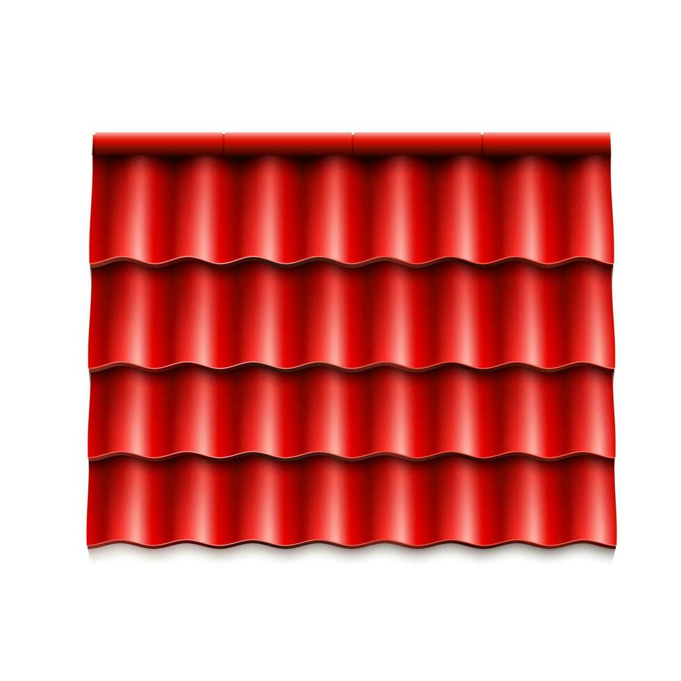 Modern roof coverings. Red corrugated roof tile. Vector illustration isolated on white background