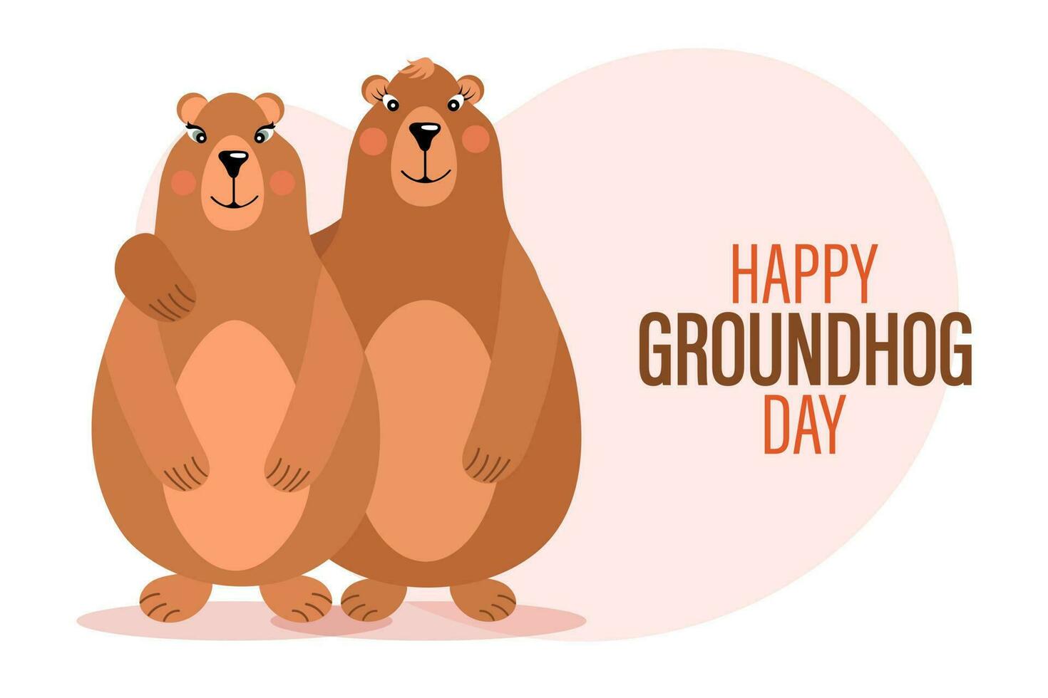 Happy groundhog day, pair of groundhogs in love with hearts. Congratulatory banner, card, poster, vector