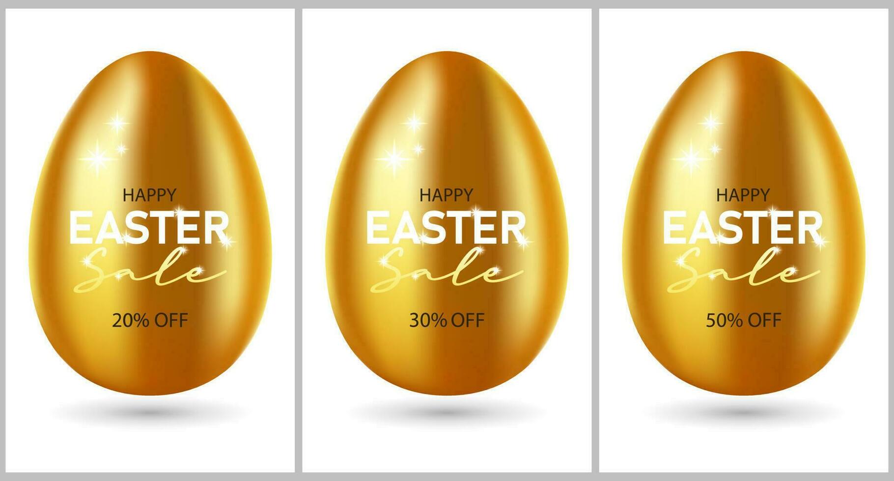 Golden Easter eggs and text Happy Easter Sale. Icon set. 3d luxury illustration vector