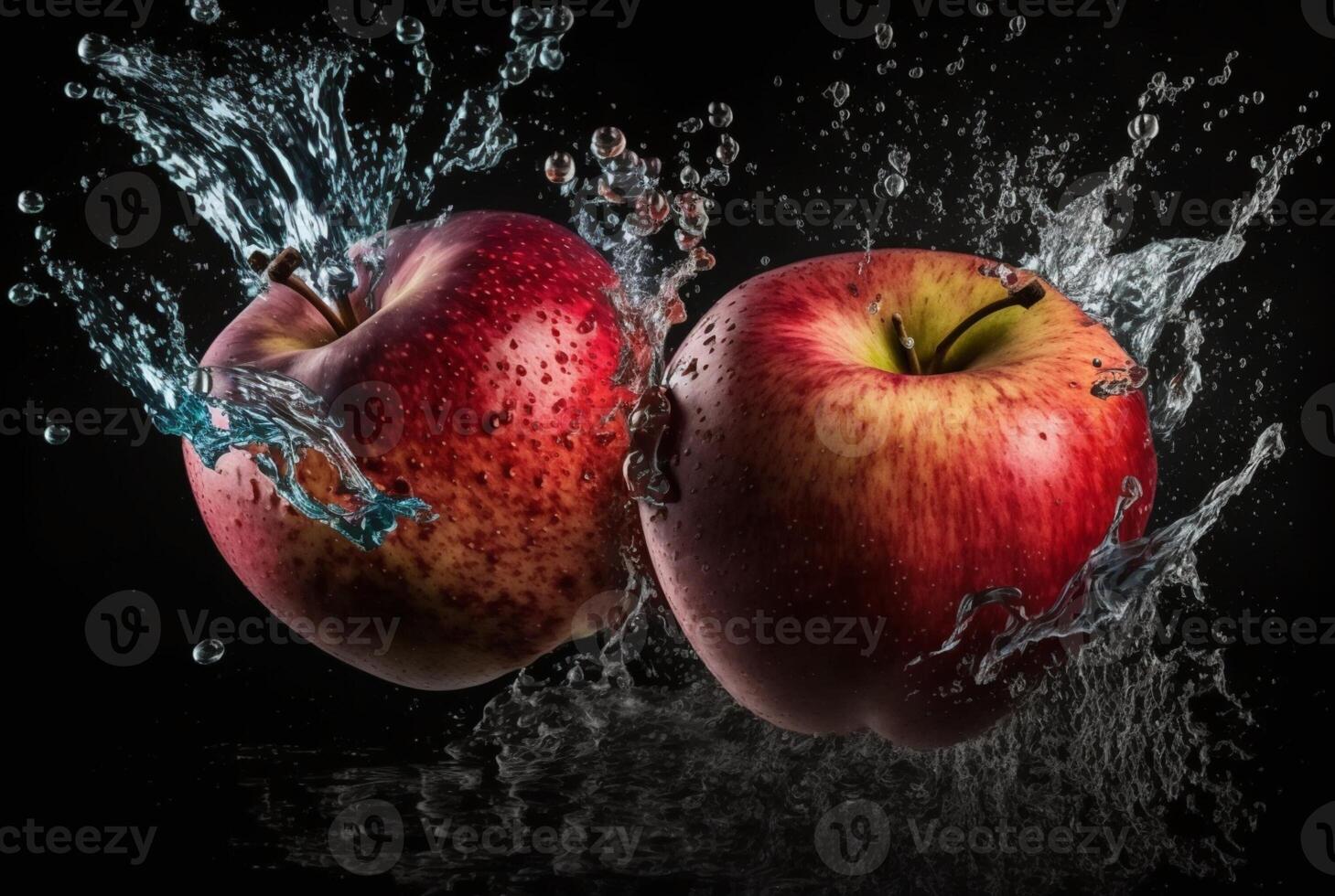 red apple with water splash isolated on black background. 23820658 ...