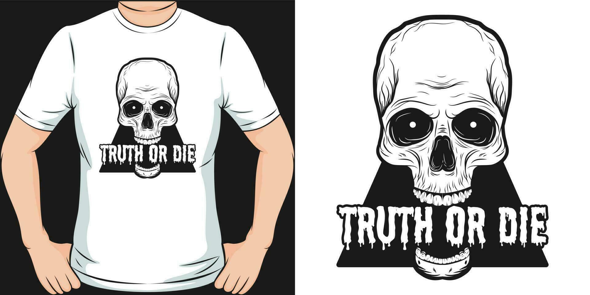 verdad o morir, cráneo y zombi camiseta diseño. vector