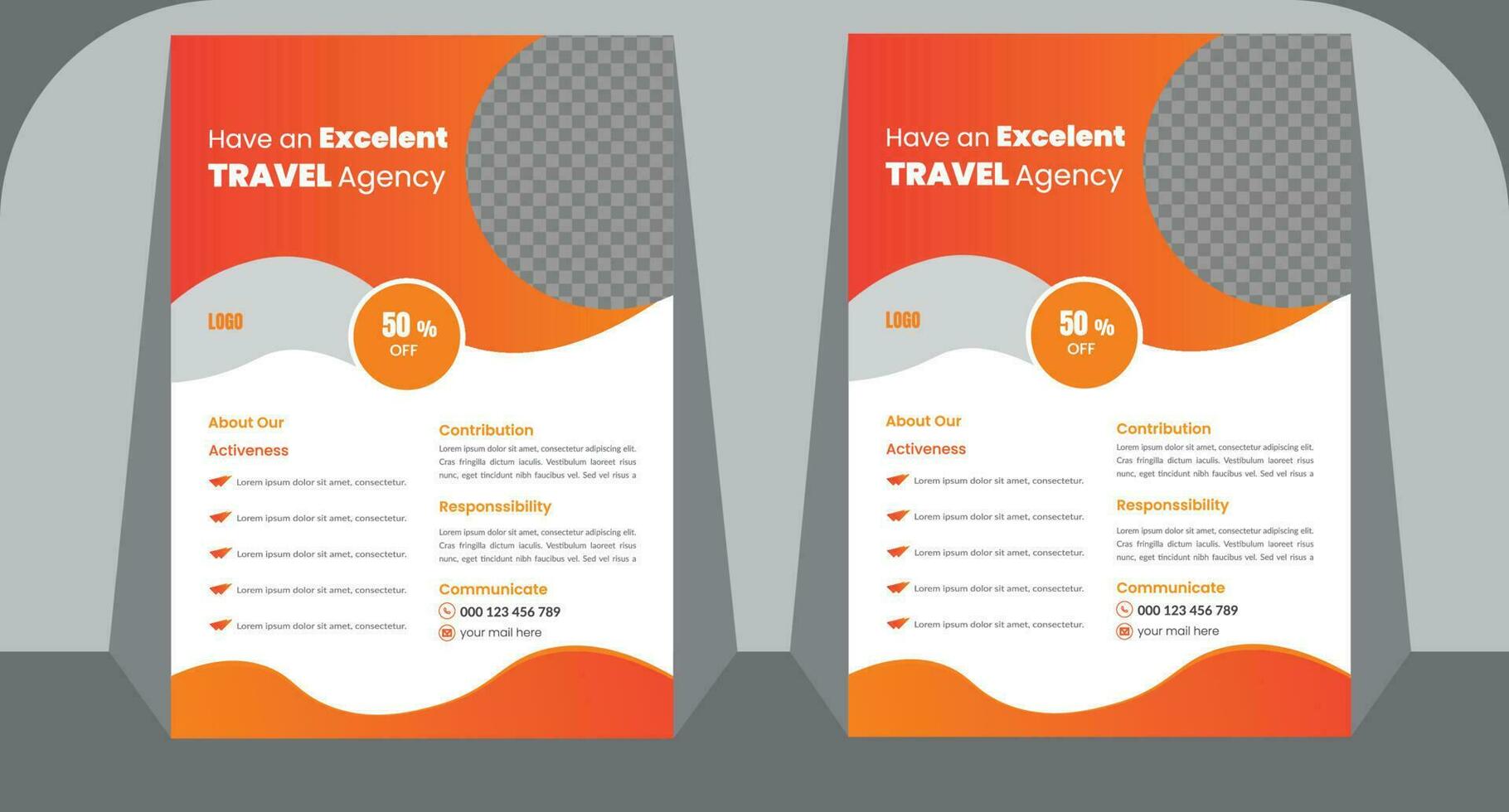 Travel Tour Agency Flyer Template design .Holiday, Summer travel and tourism flyer, template or poster design on Beach view background. vector