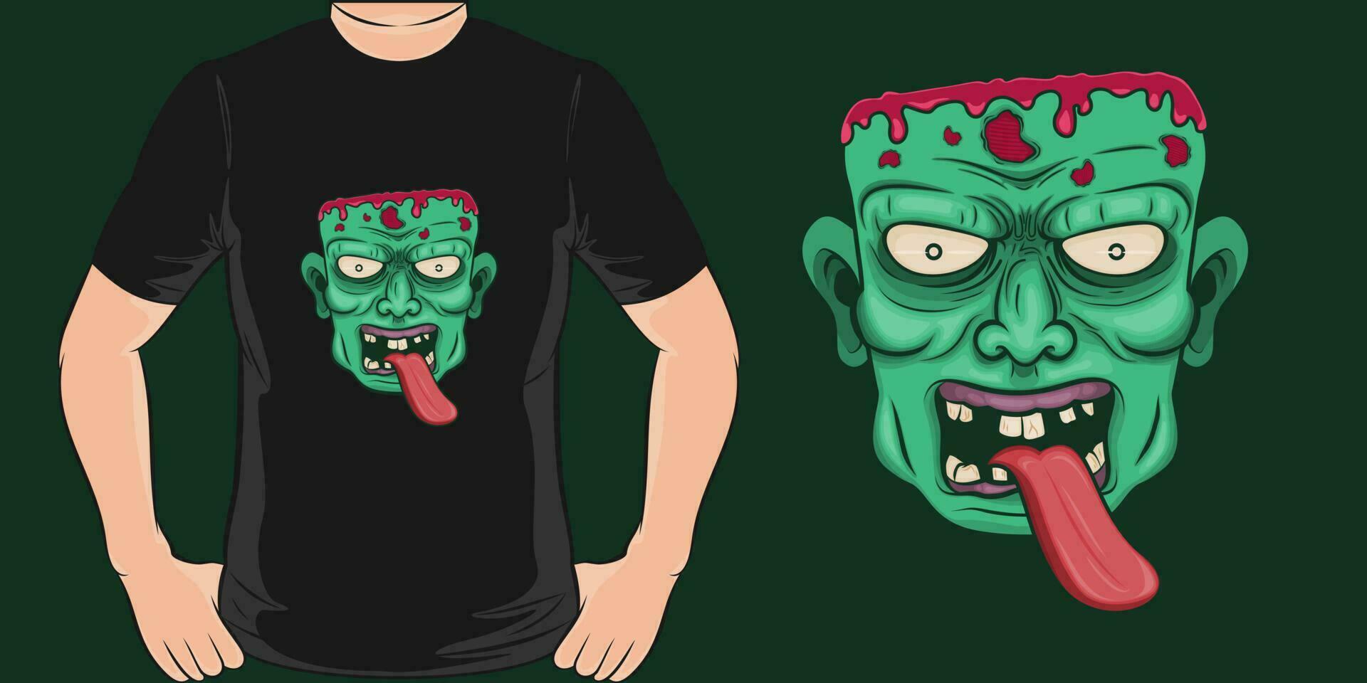 Angry Zombie, Skull and Zombie T-Shirt Design. vector