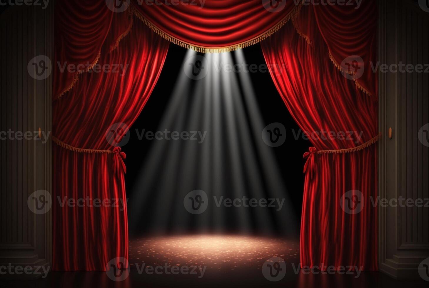 Magic theater stage red curtains Show Spotlight. photo