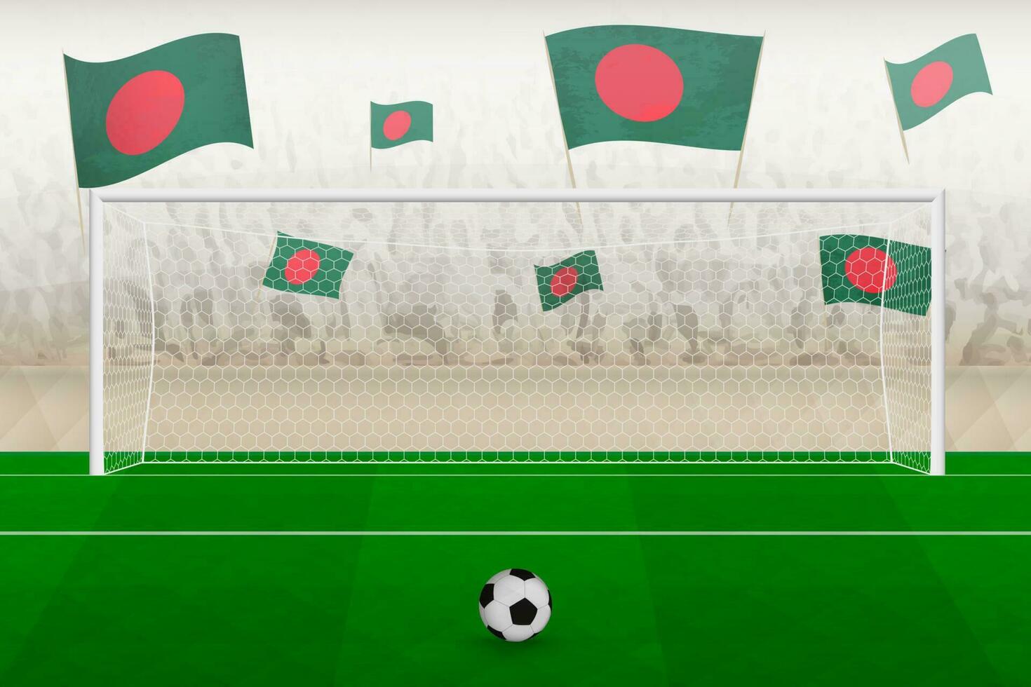 Bangladesh football team fans with flags of Bangladesh cheering on stadium, penalty kick concept in a soccer match. vector